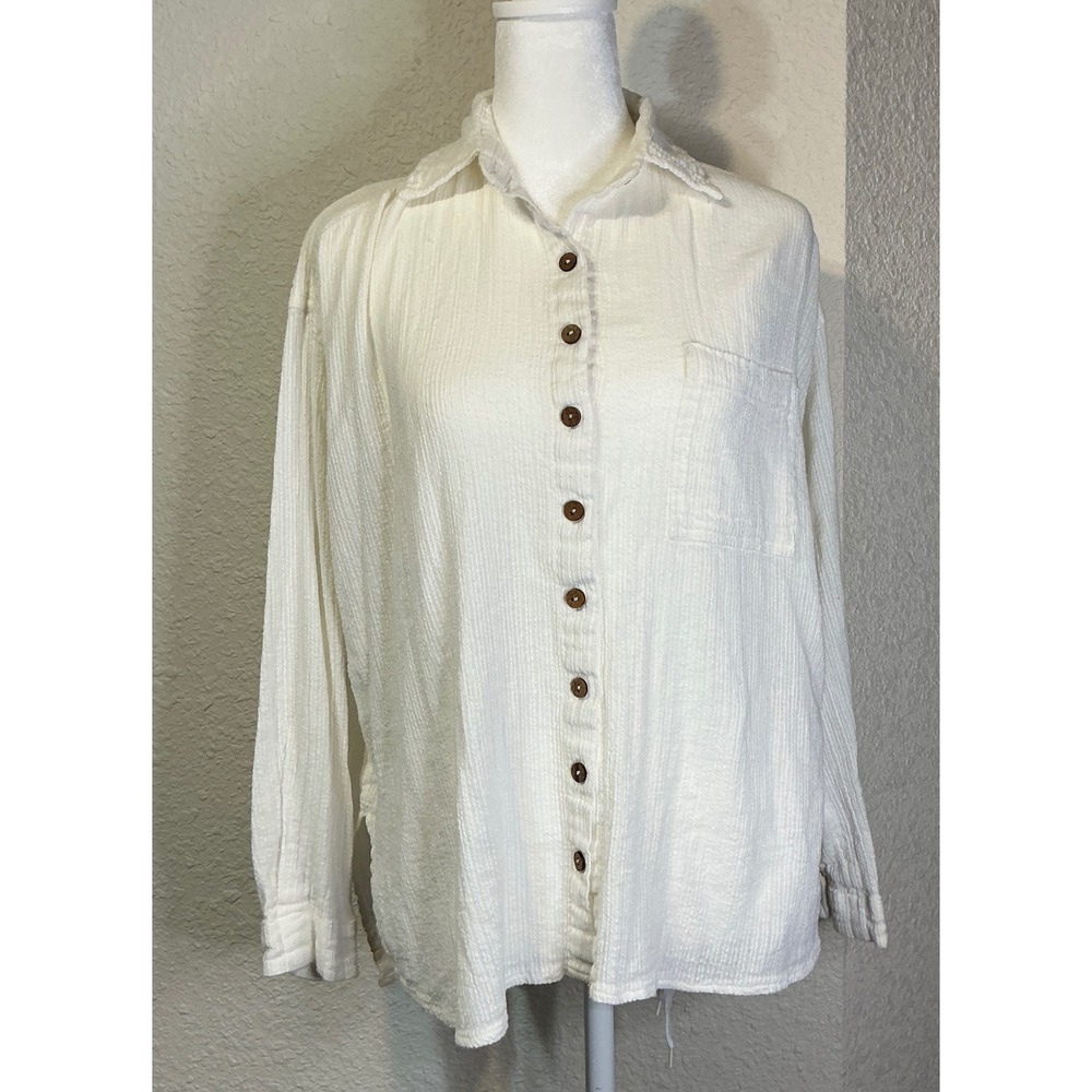 Billabong Womens White Textured Cotton Gauze Button Down Shirt S Beach Resort
